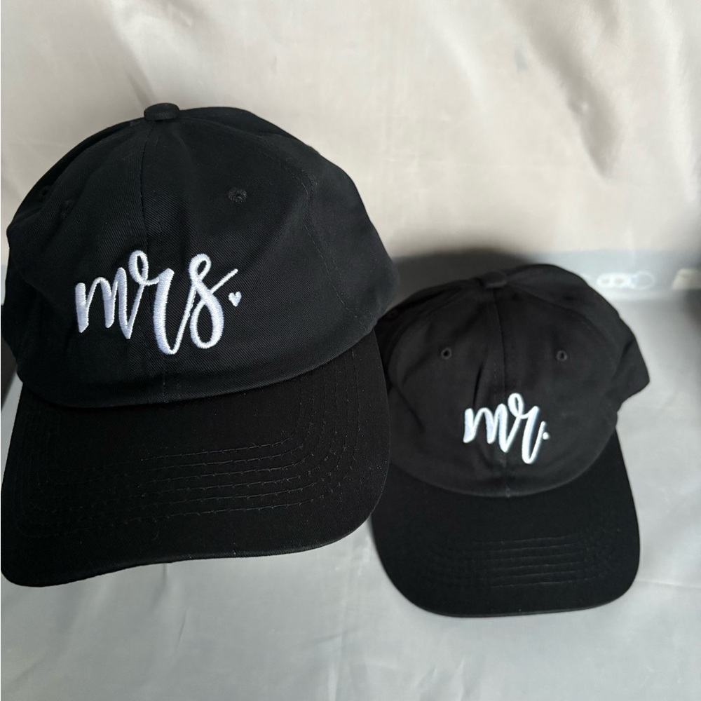 Set of Black 'Mr. & Mrs.' Embroidered Baseball Caps for newlyweds